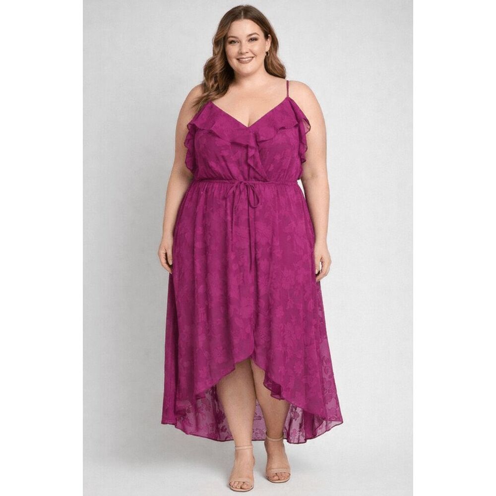 BCX Plus Size Ruffled Asymmetrical Tie-Waist Jacquard Dress 3X